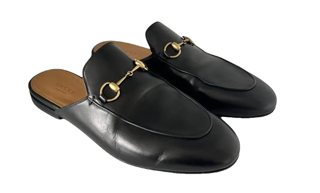 Gucci Black Leather Princetown Slippers