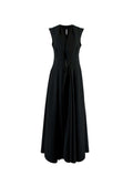 Black Flared Pleated Zip Gown