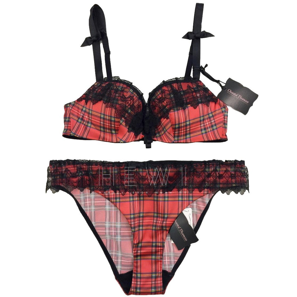 Chantal Thomass Tartan Satin & Leavers Lace Pad Bra & Brief Set