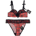 Chantal Thomass Tartan Satin & Leavers Lace Pad Bra & Brief Set
