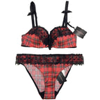 Chantal Thomass Tartan Satin & Leavers Lace Pad Bra & Brief Set