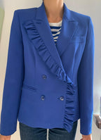 Max Mara Blue Ruffle Lapel Tailored Jacket