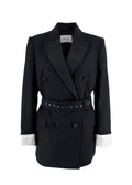 Racil Black Double Breasted Belted Tuxedo Blazer