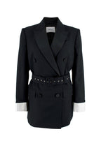Racil Black Double Breasted Belted Tuxedo Blazer