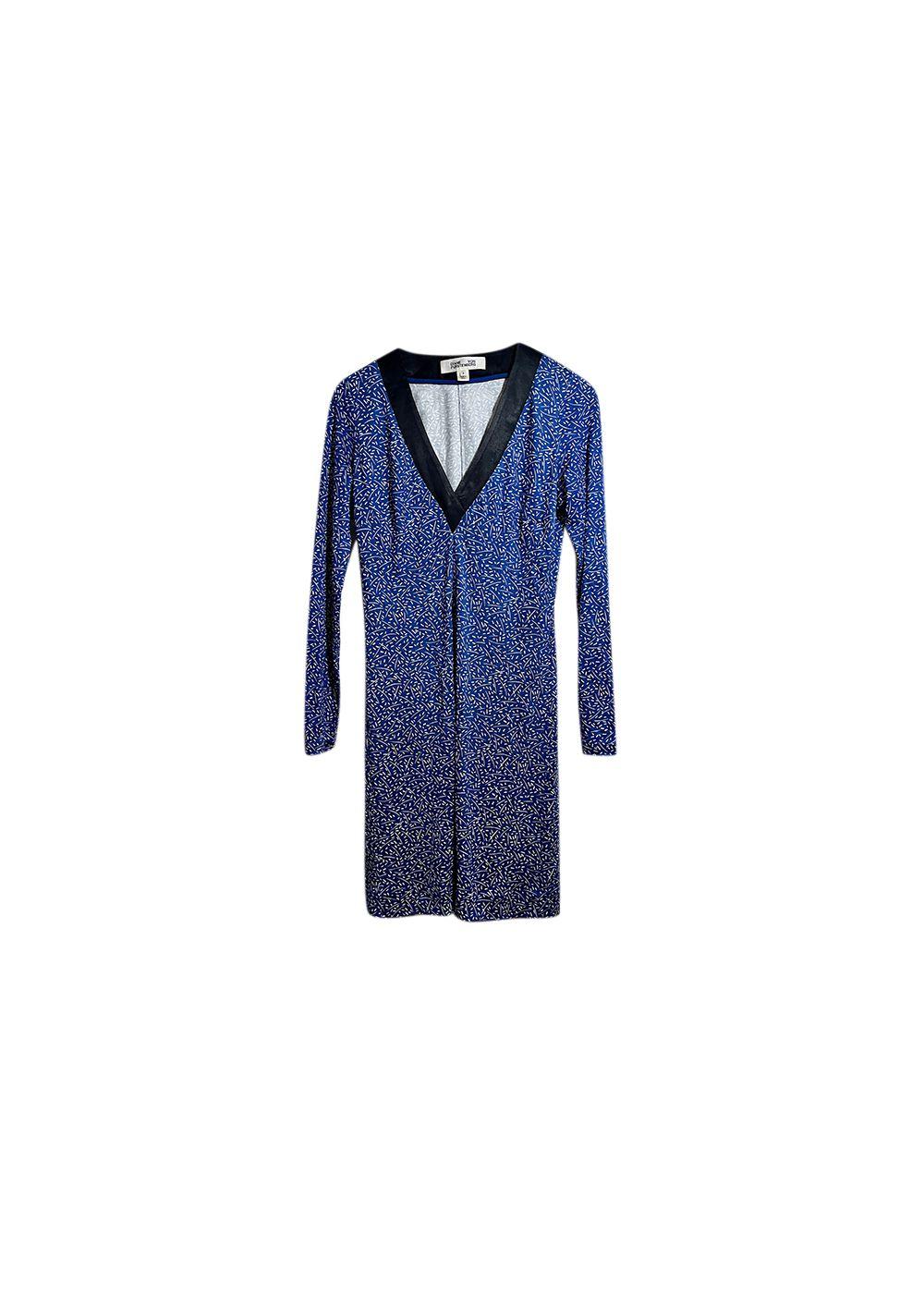 blue & white printed jersey dress