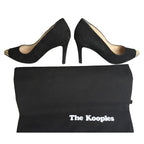 The Kooples Black Suede Gold Cap-Toe Pumps