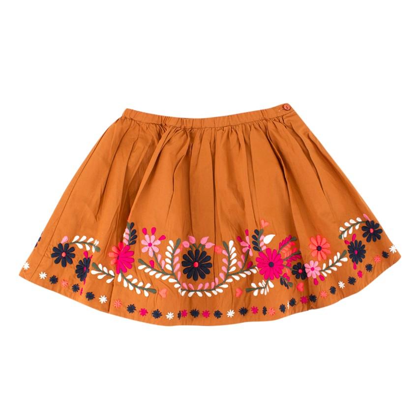 Bonpoint Girls 4Y Caramel Floral Embroidered Skirt