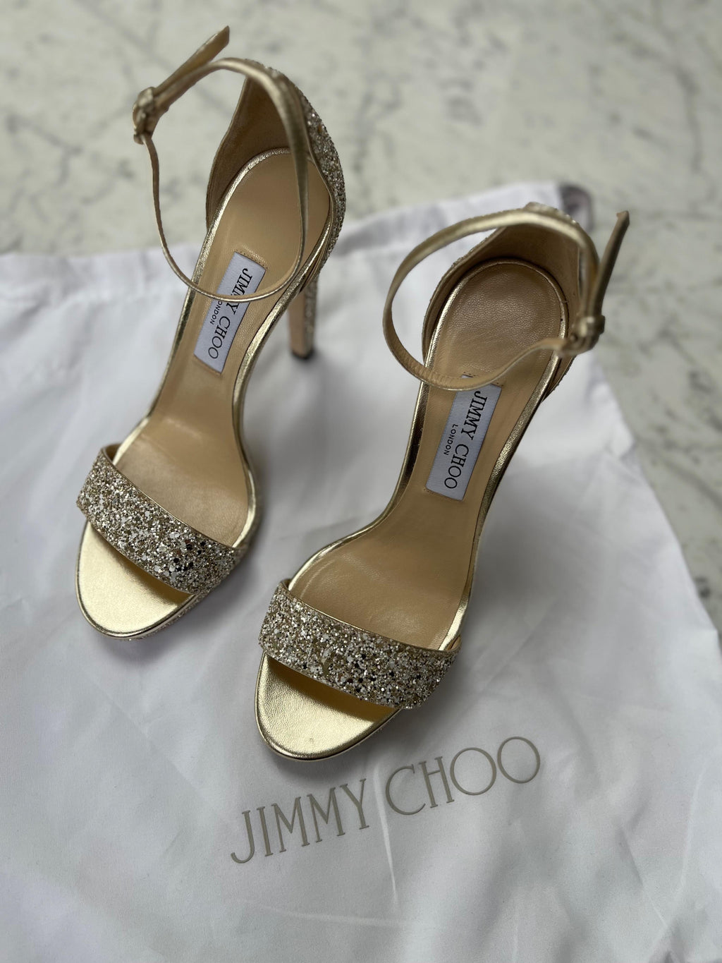 Jimmy Choo Gold Glitter Sandals