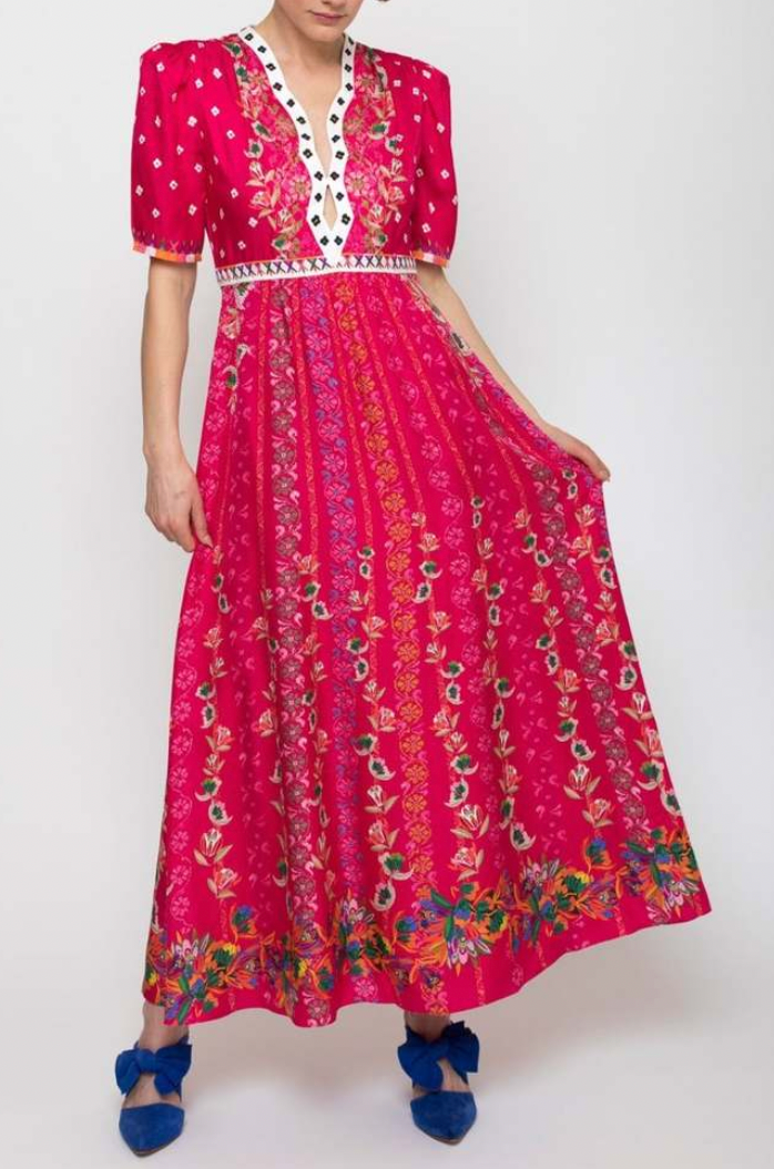 Saloni Tabitha Dress in Fuchsia Falls print