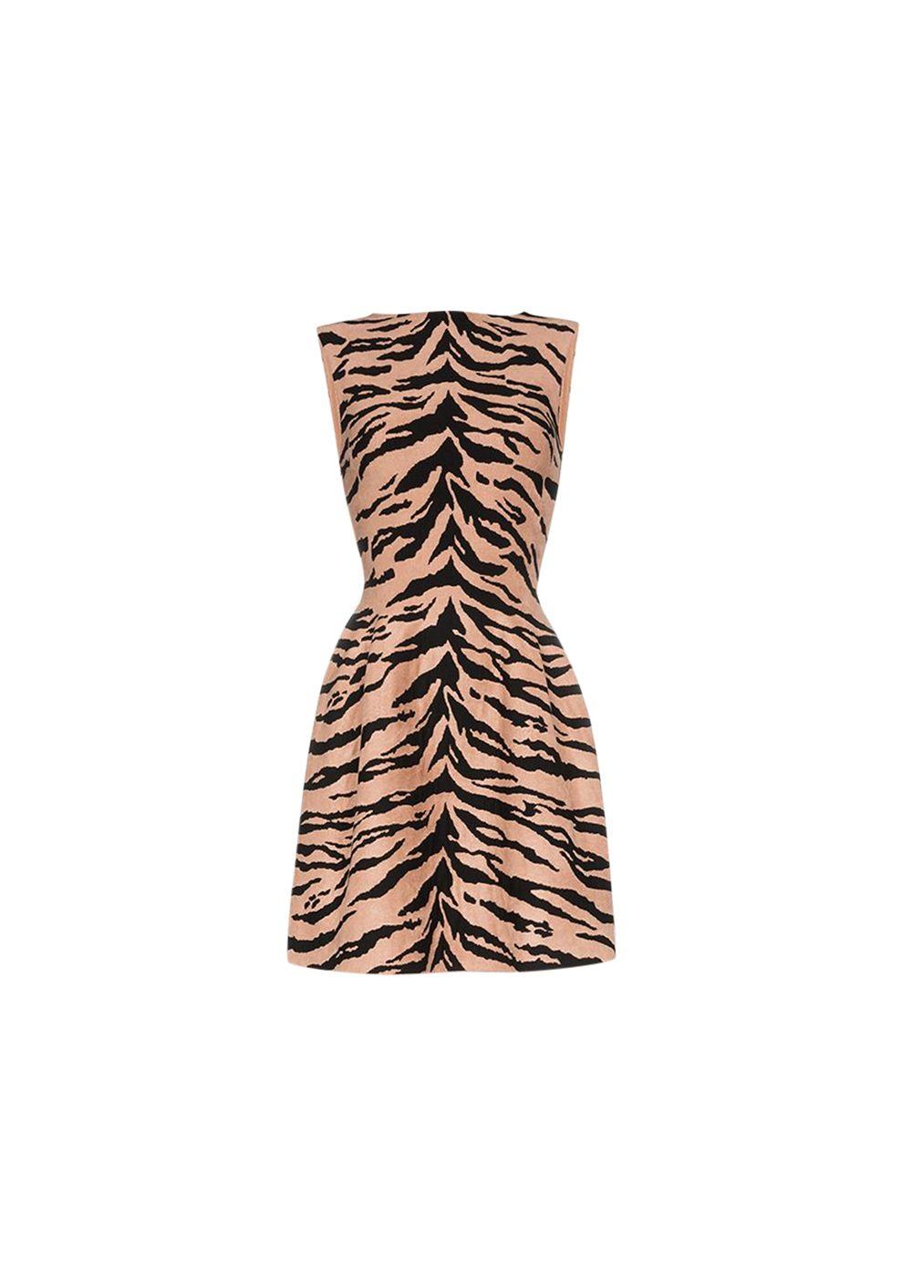 tiger print intarsia knit skater dress