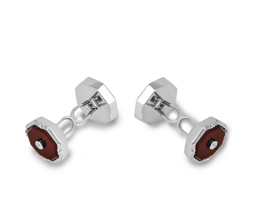 18ct white gold, diamond & red onyx cufflinks