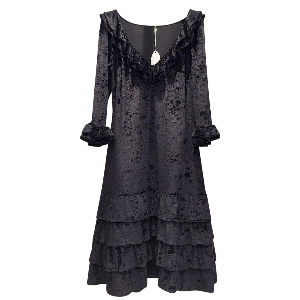 French Couture Black Panne Velvet Dress