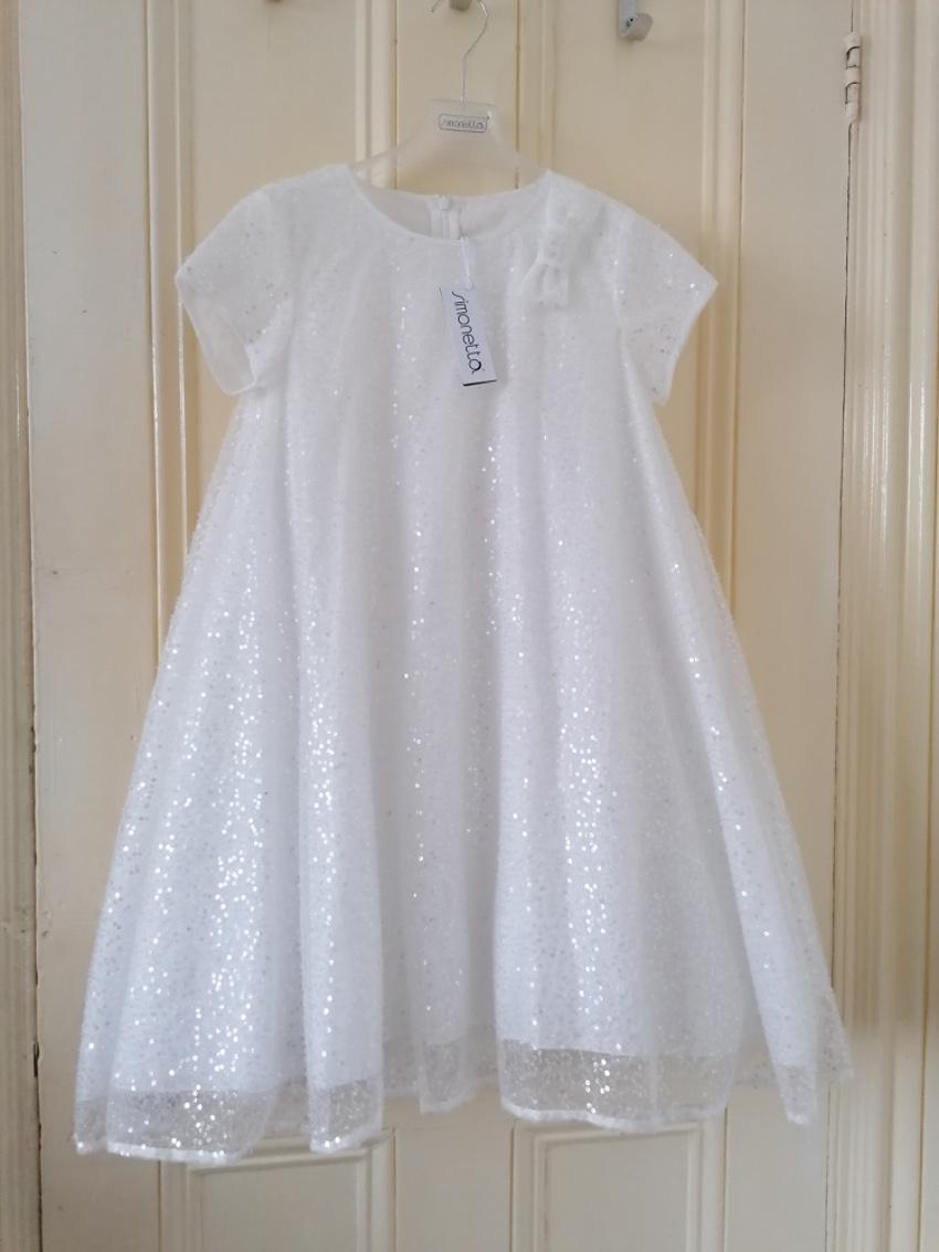 Simonetta White Sequin Embellished Girls 10Y Dress