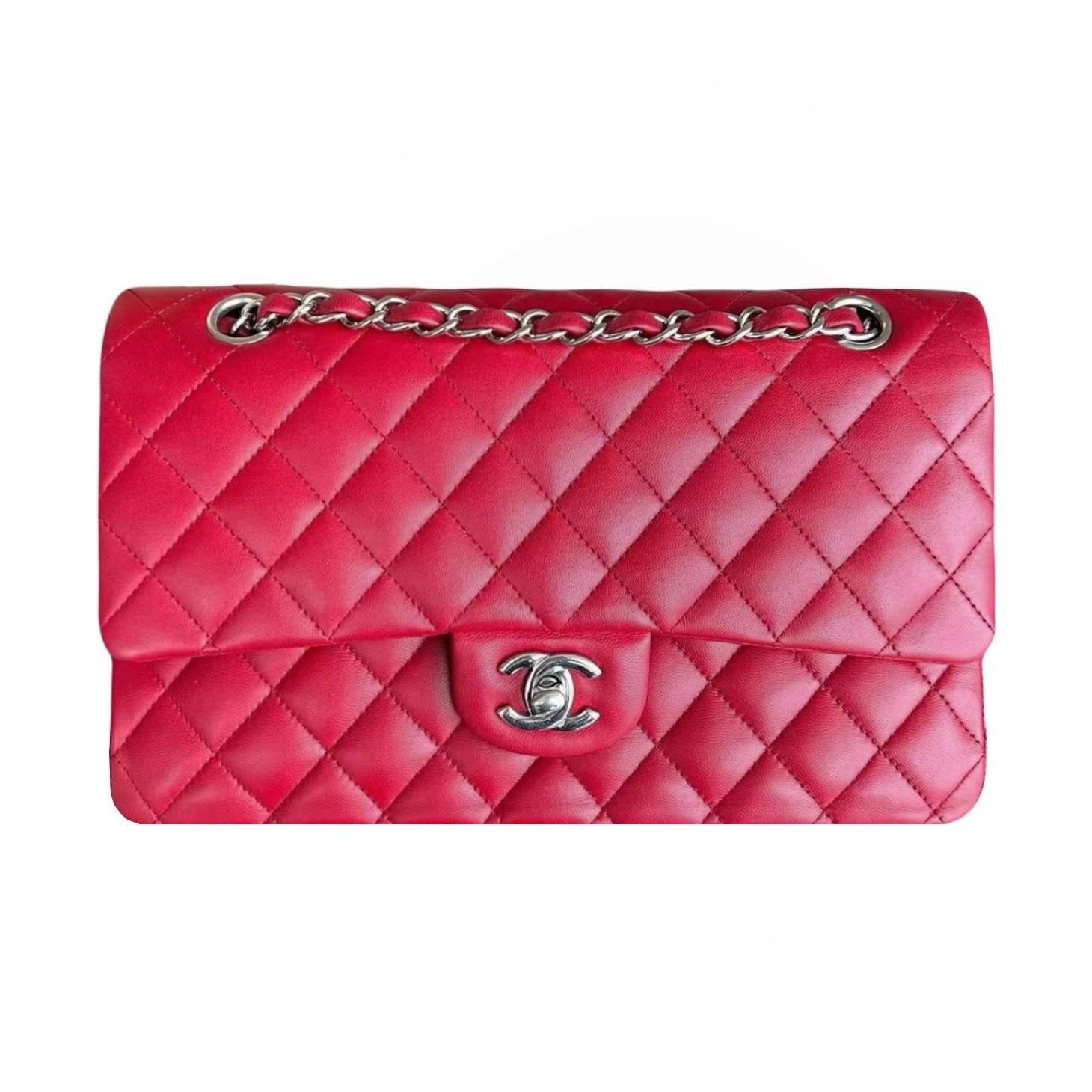Red Quilted Lambskin Medium Classic Double Flap Bag