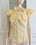 Gaetano Navarra Yellow and White Stripe Pussy Bow Blouse