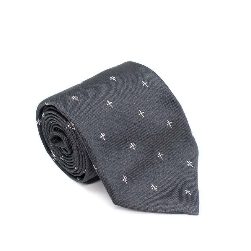 Luciano Firenze Steel Grey Fleur de Lis Silk Twill Tie