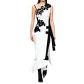 David Koma White & Black Lace Detailed Asymmetric Gown
