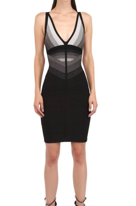 Herve Leger Black/Grey Bandage Dress