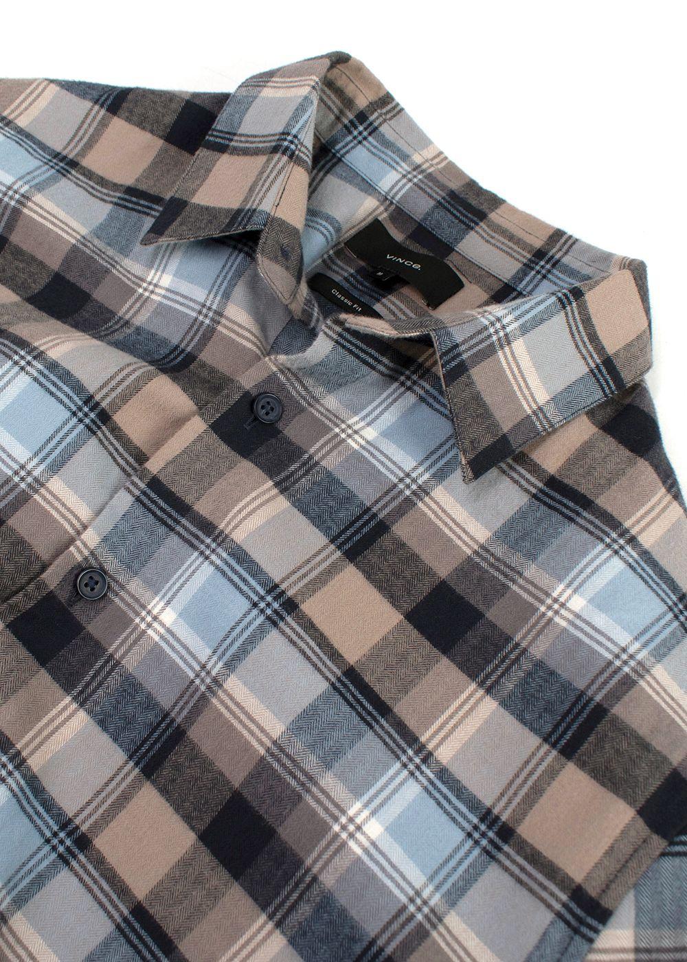 Vince Blue and Beige Check Cotton Shirt
