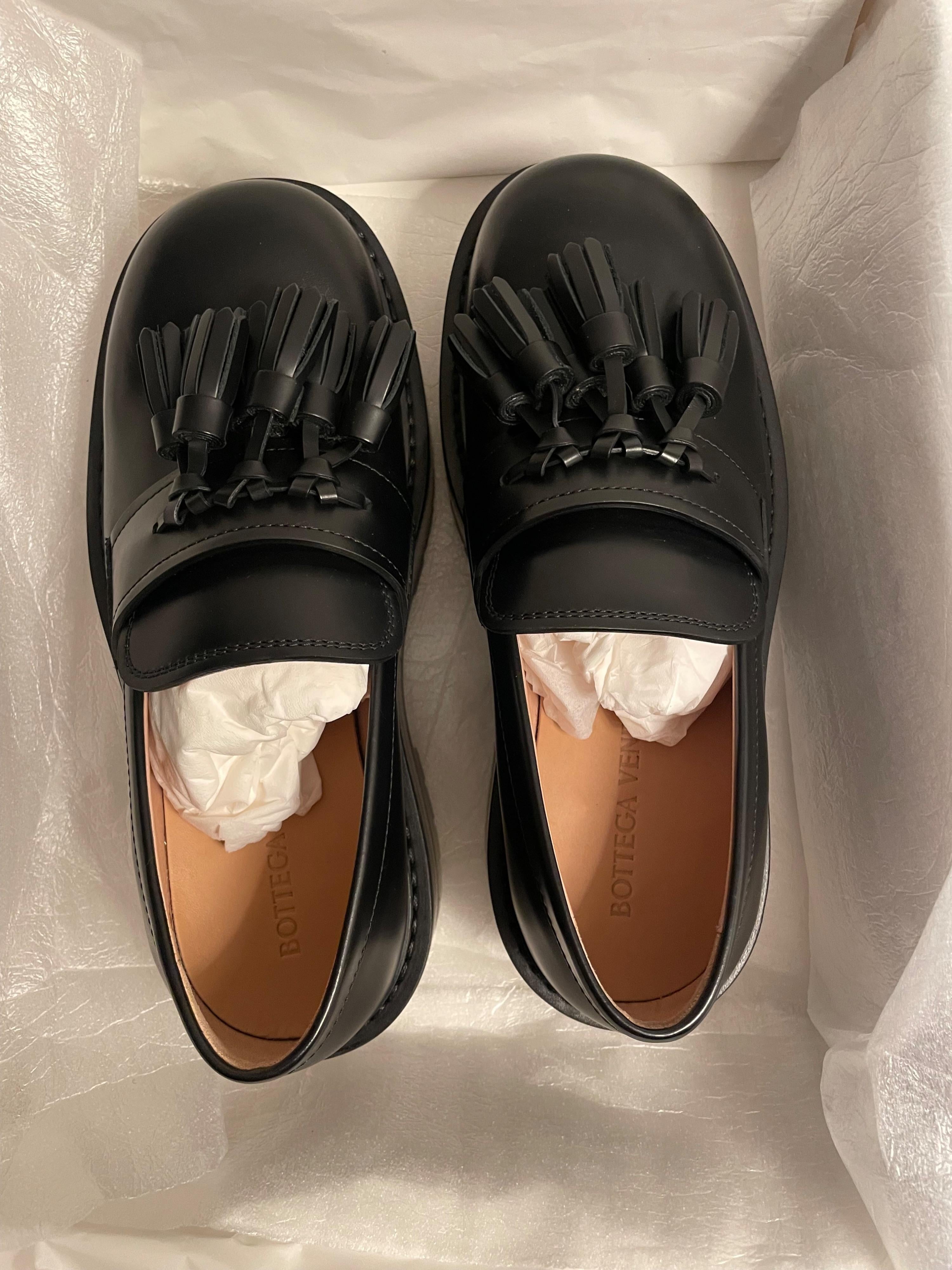 Bottega Veneta Black Tassel Loafers with Clear Sole Detail