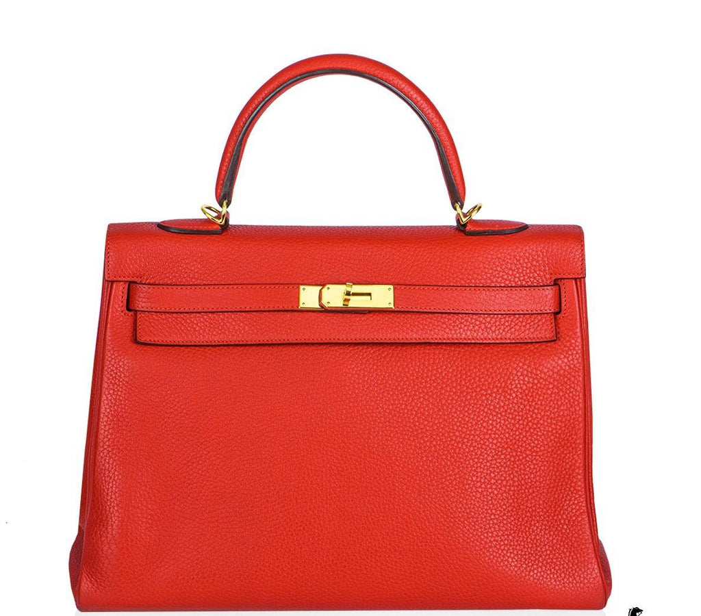 Hermes Kelly 35cm in Rogue Tomate Clemence Leather with Gold Hardware