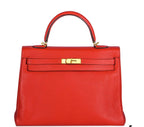 Hermes Kelly 35cm in Rogue Tomate Clemence Leather with Gold Hardware