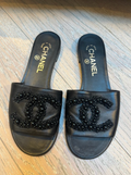 Chanel Embellished Black Slides