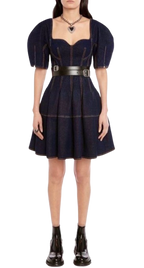 Alexander McQueen Denim Sweetheart Neckline Mini Dress