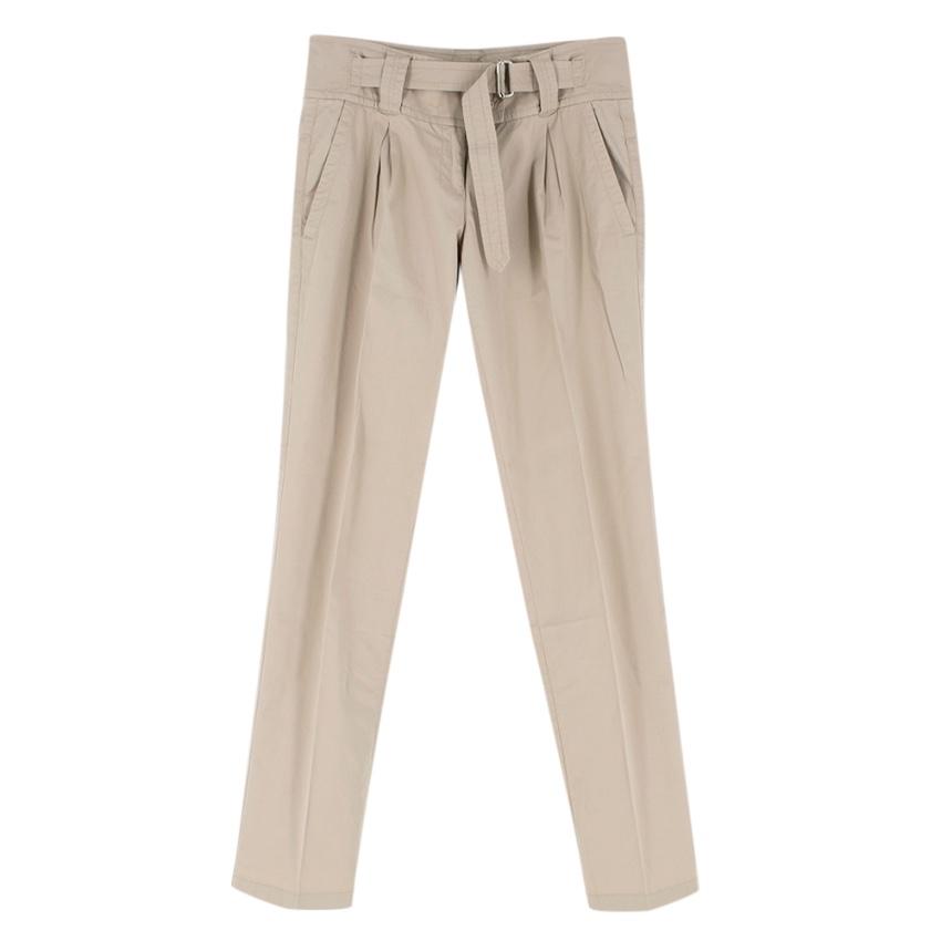 Prada Nude Cotton Straight Leg Trousers