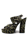Erdem Black and Green Brocade Platform Sandals