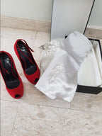 Giuseppe Zanotti red suede open toe ankle strap pumps