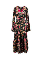 Elegant Embroidery Black Floral Embroidered Kaftan Dress