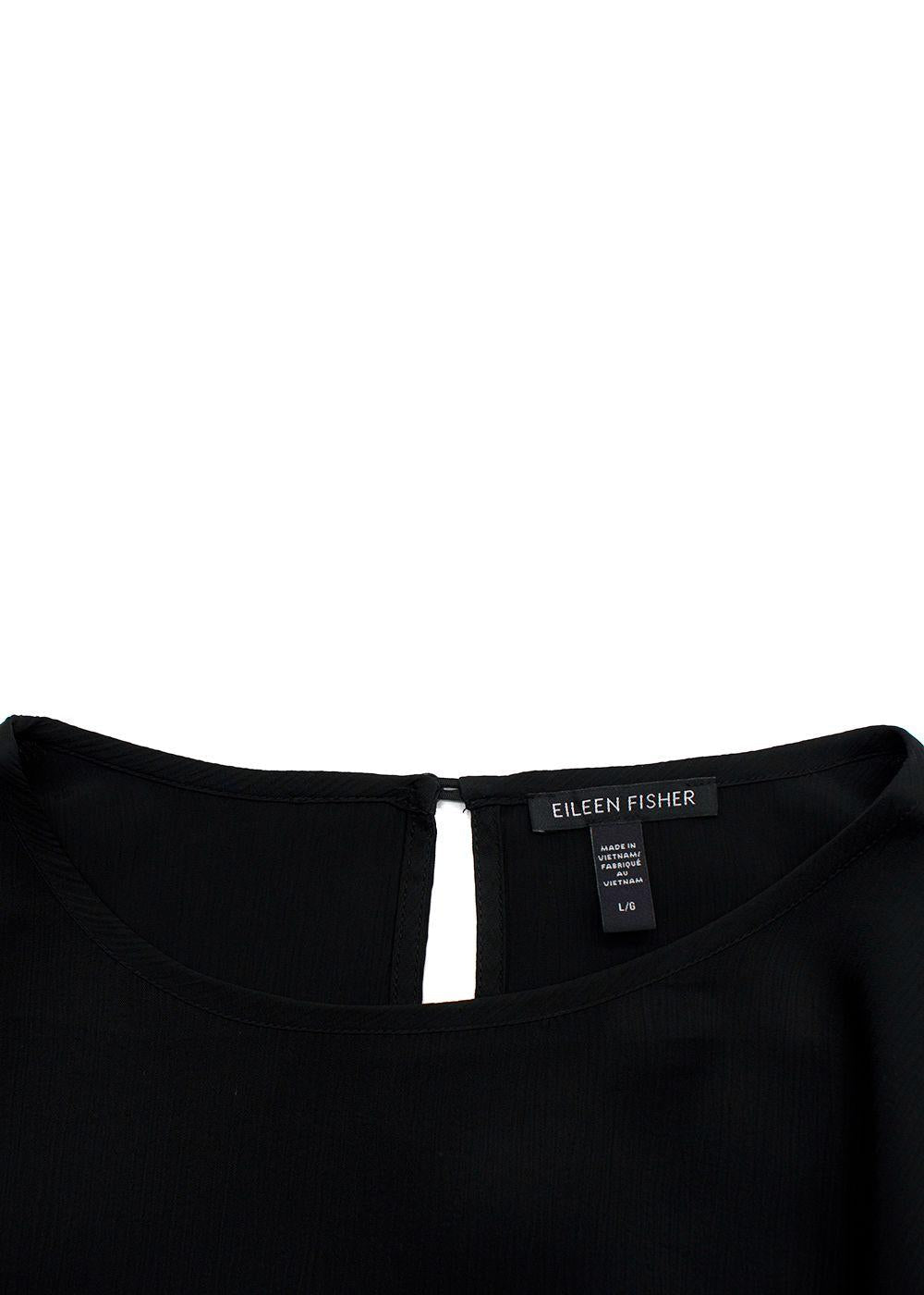 Eileen Fisher Black Textured Cupro Round Neck Top