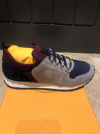 Grey suede & burgundy jersey trainers