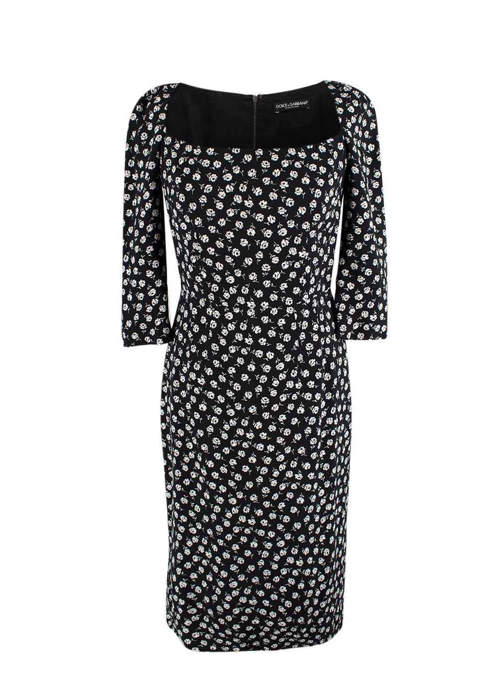 Dolce & Gabbana Black Floral Print Crepe Midi Dress