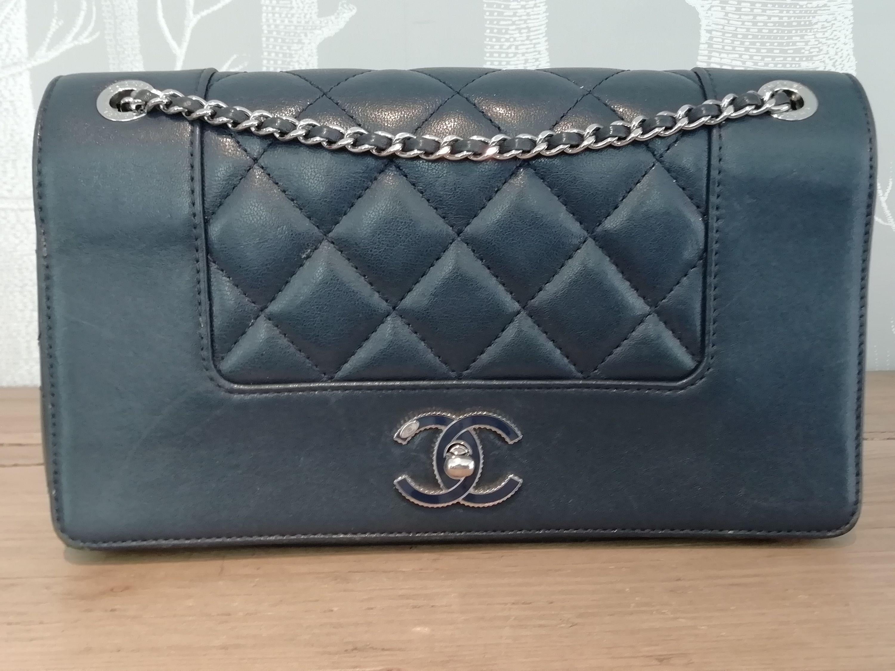 Chanel Blue Mademoiselle Single Flap Bag