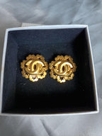 Chanel Gold Plated CC Flower Earrings