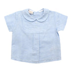 Paz Rodriguez Blue Cotton & Linen Short Sleeve Top