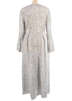 Silver Sequin Embellished Frill Sleeved Maxi Dress
