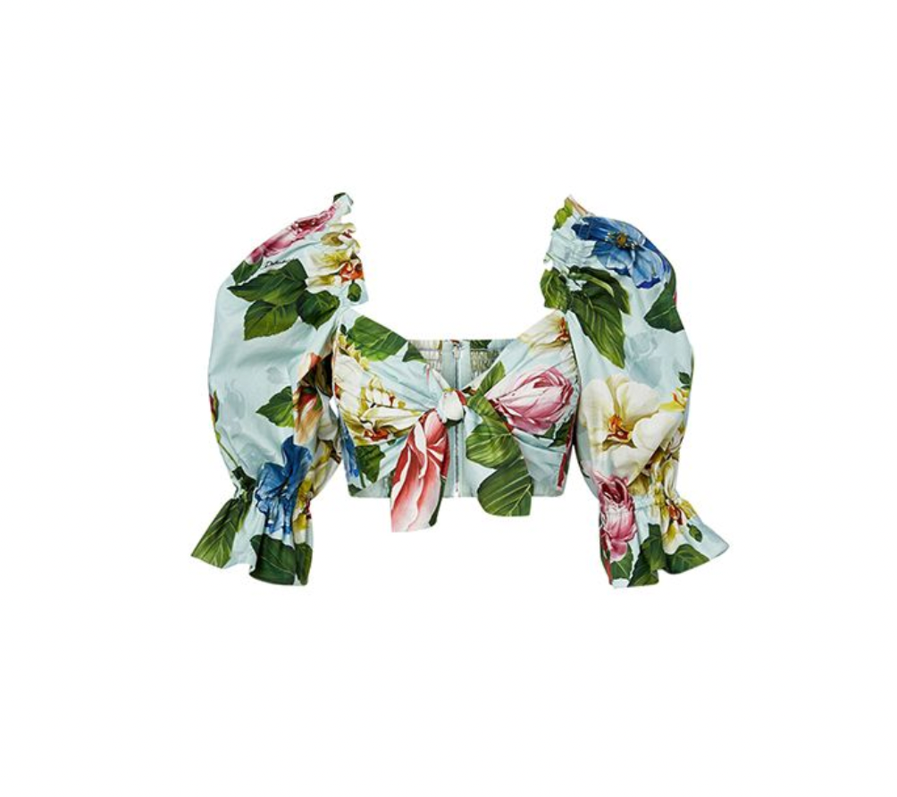 Multicolour floral cotton cropped bustier top