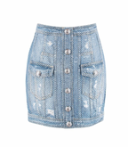 Balmain Crystal embellished denim mini skirt