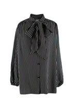 Balenciaga Black Striped Logo Oversized Shirt with Tie Detail