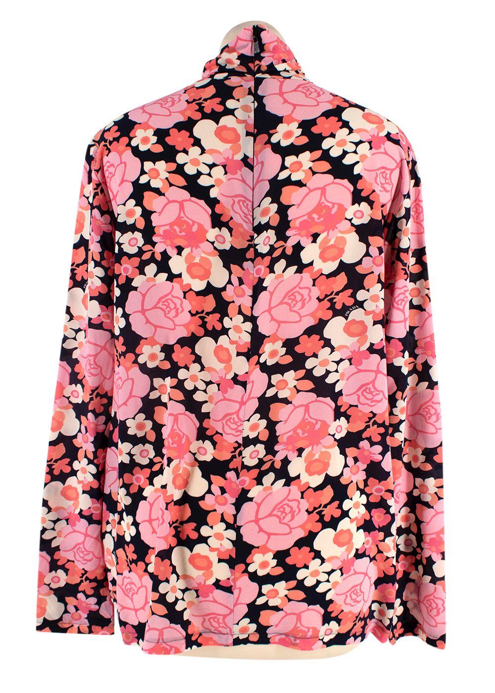 Prada Pink Floral High Neck Silk Blouse