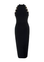 Balmain Black Button-Embellished Knit Midi Dress