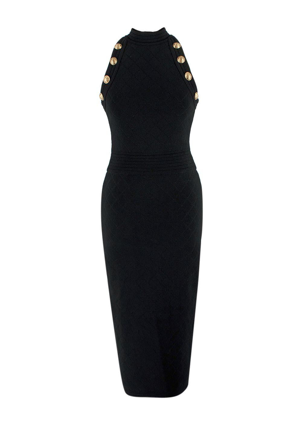Balmain Black Button-Embellished Knit Midi Dress