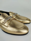 Gold leather chain embellished flat loafers