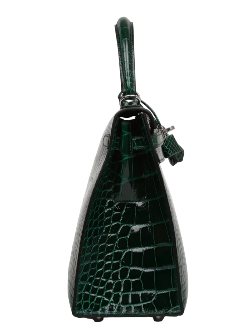 Crocodile Niloticus Lisse Vert Foncé 25cms Kelly with Palladium Hardware