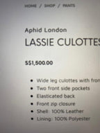 Aphid London Lassie Leather Culottes