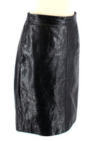 Black Crackled Leather Pencil Skirt