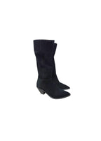 black suede long western heeled boots